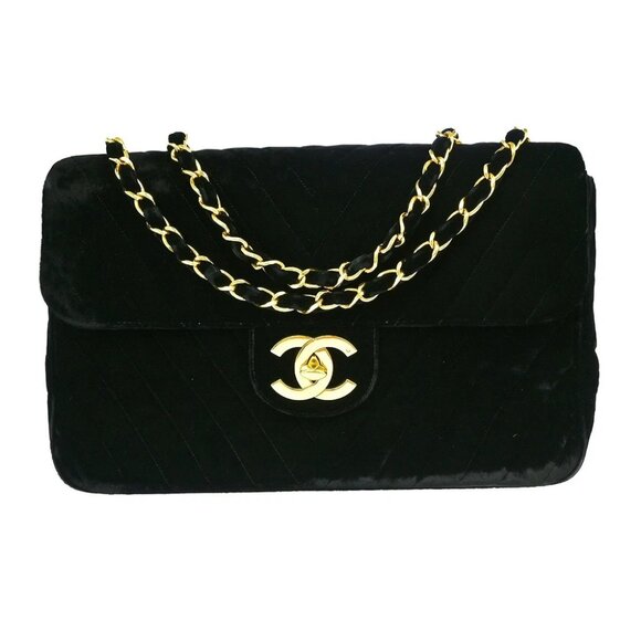 Chanel Black Velvet Maxi Classic Flap Shoulder Bag XX40384 - Picture 1 of 7